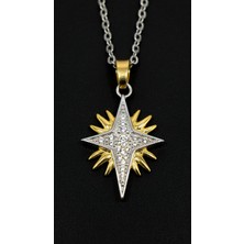 Stainles Steel Zirkon Taşlı Silver Ince Zincir Yıldız Kolye