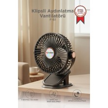 Torima Şarjlı Masaüstü Vantilatör Mandallı Klipsli 800 Mah Işıklı Taşınabilir Masa Fanı F61 Siyah
