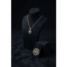 Roza Silver 925 Ayar Zirkon Tektaş Rose Yonca Gümüş Kolye