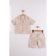 Joy Kids Erkek Çocuk Kabartma Baskılı %100 Müslin Takım (5-8yaş) (Bej)