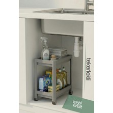 PremiumPort 2 Katlı Tekerlekli Çok Amaçlı Mutfak ve Banyo Rafı, Tezgah Altı Organizer