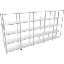 Alanraf 5 Katlı 5'li Galvaniz Çelik Raf - Depo, Arşiv, Kiler, Dosya, Market Rafı 43X93 CM-200 Cm-0.70 mm
