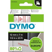 Dymo S0720520, D1 Yedek Şerit (12 mm x 7 Mt), Şeffaf/kırmızı (45012)