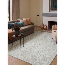 Pera Halı Açık Gri ve Buz Mavisi Eskitme Desenli Vintage Halı - FMBH05