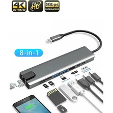 Gunkes USB Çoklayıcı 8in1 Hub Type-C 4K Hdmı Sd Tf Kart Okuyucu USB 3.0 Okuyucu Adaptör