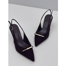 Feles Kadın Kahve Nubuk Ince Topuklu Arkası Açık Stiletto – 7 cm Topuk - Podeia Estilo
