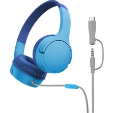 Belkin Soundform Mini Kids Kablolu Kulaklık (Mavi) – Usb-C + 3,5 mm Adaptör, Dahili Mikrofon, 85 Db