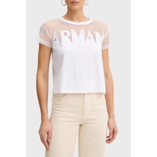 Armani Exchange Logolu Transparan Omuz Detaylı Pamuklu T Shirt Bayan T Shirt XW002332 AF10356 U0002
