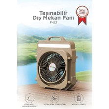Torima Şarjlı Masaüstü Vantilatör Kamp Tipi 4000 Mah Işıklı Taşınabilir Masa Fanı F53 Bej
