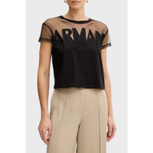 Armani Exchange Logolu Transparan Omuz Detaylı Pamuklu T Shirt Bayan T Shirt XW002332 AF10356 UC001