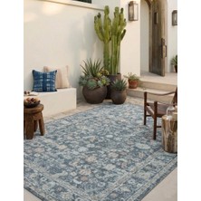 Pera Halı Mavi ve Antrasit Eskitme Desenli Vintage Halı - FMBH04