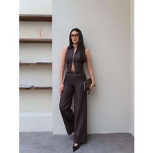 Esra Helvacı Çift Fermuarlı Yelek Pantolon Takım