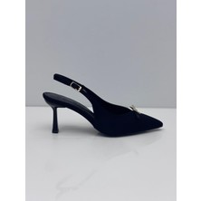 Feles Kadın Siyah Nubuk Ince Topuklu Arkası Açık Stiletto – 7 cm Topuk - Podeia Estilo