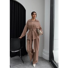 Esra Helvacı Bel Büzgülü Kuşaklı Trench Takım