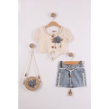 Joy Kids Kız Çocuk Çantalı Vintage Takım Papatya Aksesuarlı (2-5yaş) (Ekru-Kot)