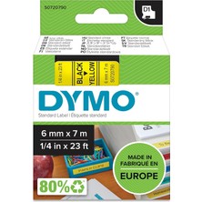 Dymo Dymo D1 Yedek Şerit, 6 mm x 7 Mt, Sarı/ Siyah (43618)