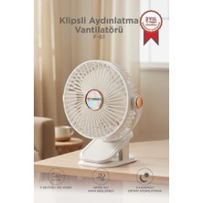 Torima Şarjlı Masaüstü Vantilatör Mandallı Klipsli 800 Mah Işıklı Taşınabilir Masa Fanı F61 Beyaz