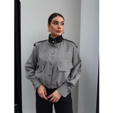 Esra Helvacı Apolet Detay Kareli Bomber Ceket