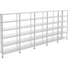 Alanraf 6 Katlı 5'li Galvaniz Çelik Raf - Depo, Arşiv, Kiler, Dosya, Market Rafı 31X60 CM-200 Cm-0.70 mm