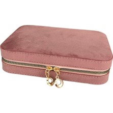 PremiumPort Ahşap Kasa Büyük Boy Takı ve Mücevher Çantası, Rose Süet, 14X21 cm