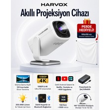 Harvox Cine Flix Projeksiyon Cihazı Taşınabilir 4K Destekli 1080P Android Sistemli Projektör Perde Hediyeli