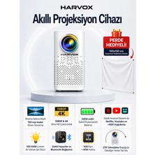 Harvox Cine Vista Bataryalı Projeksiyon Cihazı Taşınabilir 4K Destekli 1080P Android Sistemli Projektör Perde Hediyeli