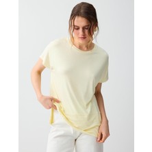 Jimmy Key Açık Sarı Rahat Kesim Yuvarlak Yaka Düşük Omuz Örme Bluz