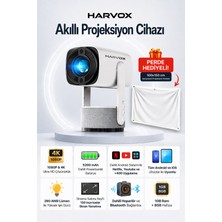 Harvox K2 Bataryalı Projeksiyon Cihazı Taşınabilir 4K Destekli 1080P Android Sistemli Perde Hediyeli Projektör