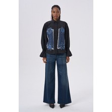 HANIQA Çiçek Desenli Denim Gömlek