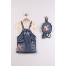 Joy Kids Kız Çocuk Çanta Hediyeli 3 Parça Kot Salopet (3-6yaş) (Kot)