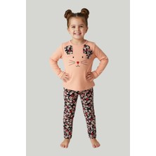 Hopi Kids Kız Bebek Önü Kedi Nakışlı Çiçekli Pantolonlu Takım