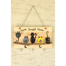 PremiumPort Sevimli Kedili Ahşap Anahtarlık ve Duvar Süsü, Şık ve Dayanıklı Tasarım