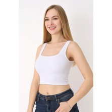 Nbb Beyaz Kare Yaka Dikişsiz Crop Body