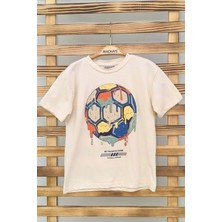 Waka Waka Kids Store Önü Baskılı Bisiklet Yaka Erkek Çocuk T-Shirt - Bej