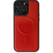Akinco Iphone 13 Pro Max Kılıf Ozzi Magsafe Deri Kapak - Kırmızı