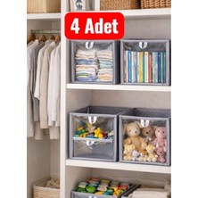 PremiumPort 4'lü Puantiyeli Şeffaf Dolap Kutu Raf Organizer 30X30X30