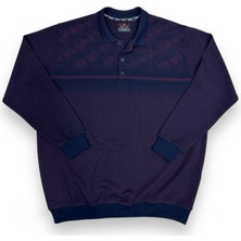 AlanyaXXL Büyük Beden Erkek Yakalı Desenli Pamuklu Geniş Kalıp Kazak