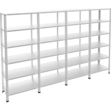 Alanraf 6 Katlı 4'lü Galvaniz Çelik Raf - Depo, Arşiv, Kiler, Dosya, Market Rafı - 31X75 CM-200 Cm-0.70 mm