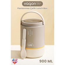 Vagonlife 900 ml Sızdırmaz 3 Kaseli Paslanmaz Çelik Kaşıklı Bento Lunch Box Yeni Nesil Sefer Tası -FFLBO1266
