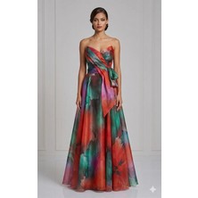 ANK1103 Serisi Renkli Drape Detaylı Uzun Gece Elbisesi