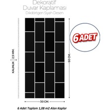 Brano 30X60 cm Kendinden Yapışkanlı Duvar,banyo,tezgah Arası Kaplama Siyah Tuğla Desen 6 Adet