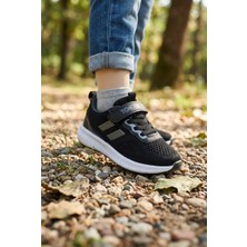 Tonny Black Çocuk Unisex Siyah Füme Rahat Kalıp Nefes Alabilen Cırtlı Bağcıklı Sneaker