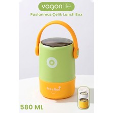 Vagonlife 580 ml Sızdırmaz 2 Kaseli 304 Paslanmaz Çelik Lunch Box Yeni Nesil Sefer Tası Kaşıklı Askılı -1267580