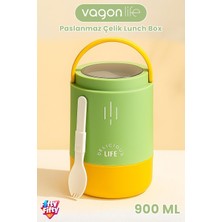 Vagonlife 900 ml Sızdırmaz 3 Kaseli Paslanmaz Çelik Kaşıklı Bento Lunch Box Yeni Nesil Sefer Tası -FFLBO1266