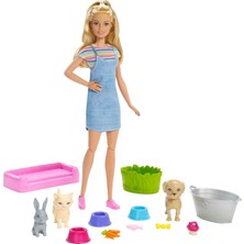 Barbie FXH11 Barbie ve Hayvanları Banyo Eğlencesinde Oyun Seti