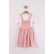 Joy Kids Kız Çocuk 2'li Rahat Elbise Oversize Kalıp (2-5yaş) (Pembe-Beyaz)