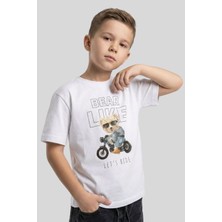Waka Waka Kids Store Bisiklet Yaka Ayıcık ve Motosiklet Baskılı Erkek Çocuk Tişört