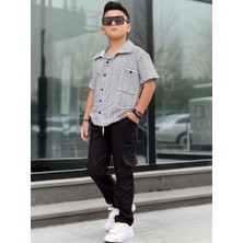 Hophop Çocuk Çizgili Gömlek Pantolon Takım-Erkek Çocuk