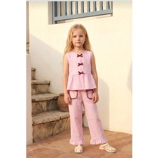 Kız Çocuk Fiyonk Detaylı Pantolon Takım (Pembe)