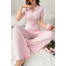 Bella Notte Pembe Fiyonk Detaylı Pamuklu Mevsimlik Pijama Takımı XL Kadınlar İçin Şık Tasarım